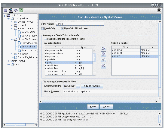 Figure shows Set Up Virtual File System View screen, with file system view configured.
