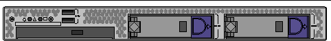 Figure shows front side of the server, with disk drvies and LEDs.