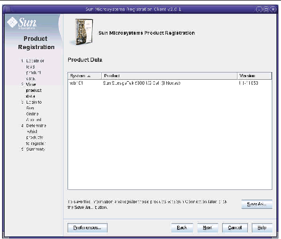 Figure shows screen on which Sun Connection lists the products located.