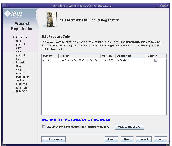 Figure shows description entered for registered product.