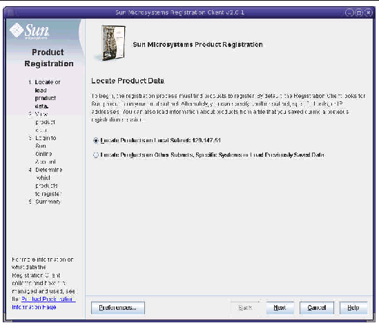 Figure shows Sun Connection screen on which user instructs system how to find product data.