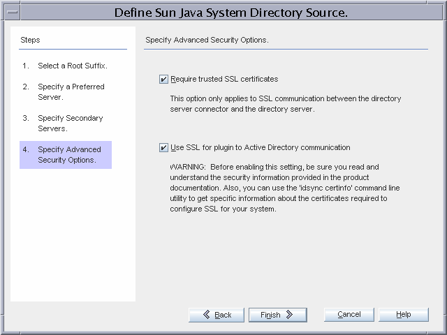 Configuring
Advanced Security Options for the Directory Server Source