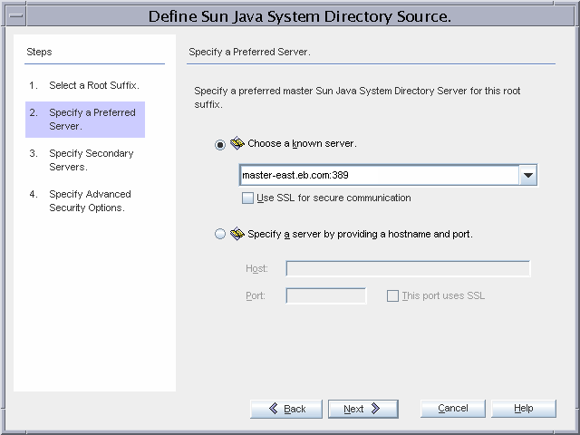 Preferred Directory Server Instance Dialog