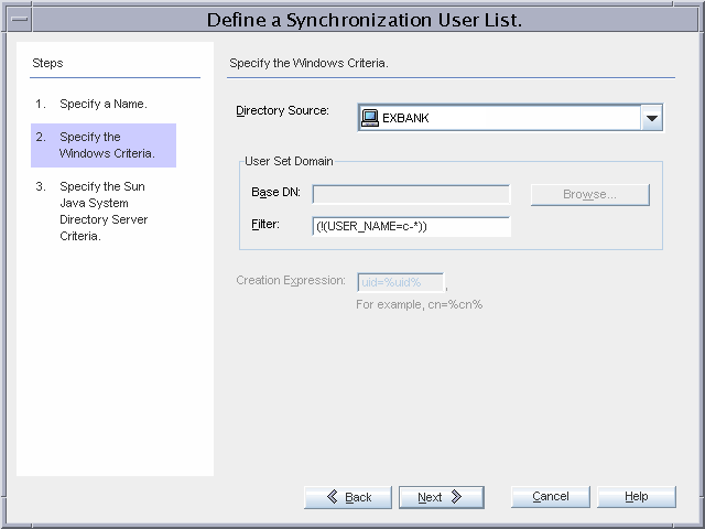 Synchronization User List Dialog Options