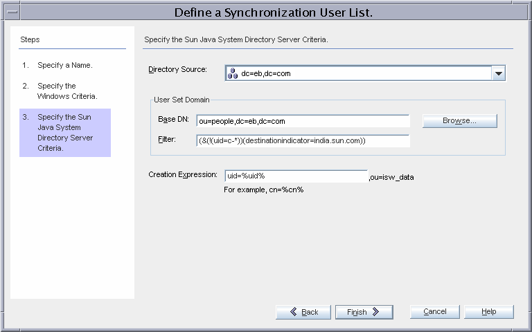 Directory Server Criteria Options for Synchronization
User List