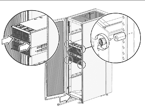Figure showing how to secure the server in the rack.