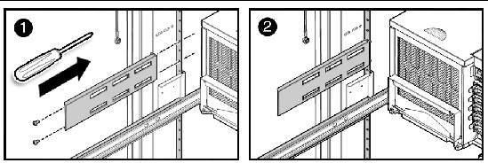 Figure showing how to install the extra brackets in a Sun Rack 1000/900.