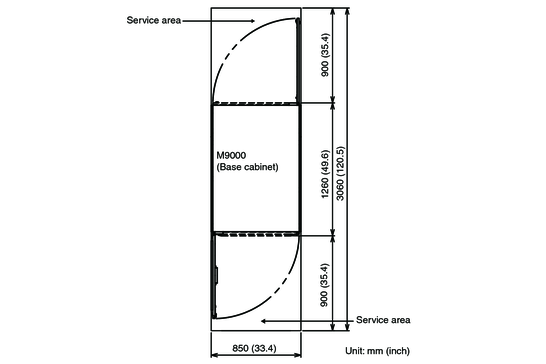 image:Figure showing M9000 server (base cabinet) installation area.