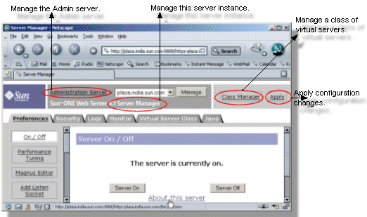 Figure showing the Server Manager page in the Administration Server interface.