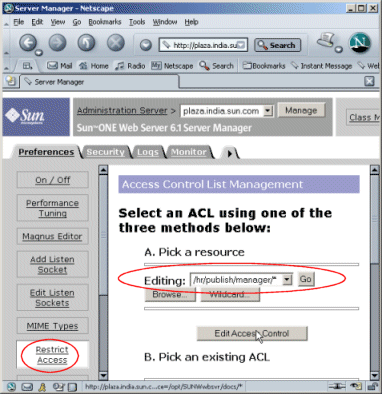 Figure showing the Access Control List Management page.