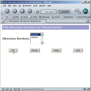 Figure showing the Pick Directory Services for Virtual Server page.