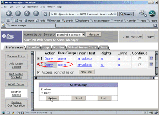 Figure showing the Allow /Deny page.