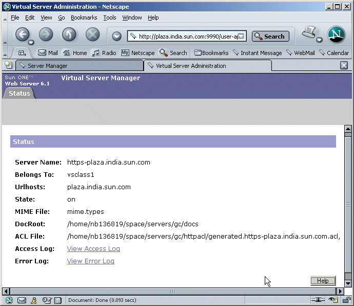 Figure showing the Virtual Server Administration user interface.