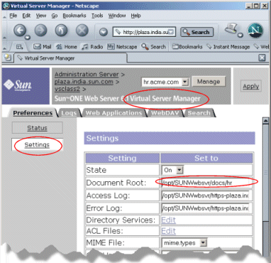 Virtual Server document root