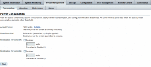 image:Updated Power Management - Consumption tab - CMM- Oracle ILOM 3.0.10