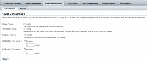 image:New Power Management -->Consumption tab as of Oracle ILOM 3.0.4