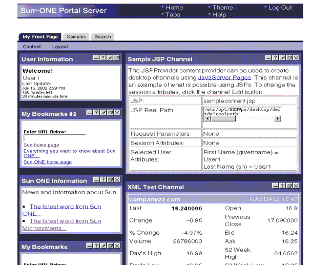 This figure is a screen shot of a sample Desktop. The sample has three tabs. The channels on the My Front Page tab are visible.
