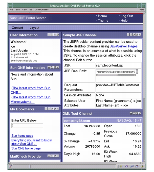 The JSP table-based Desktop, showing the default thin-wide channel layout.