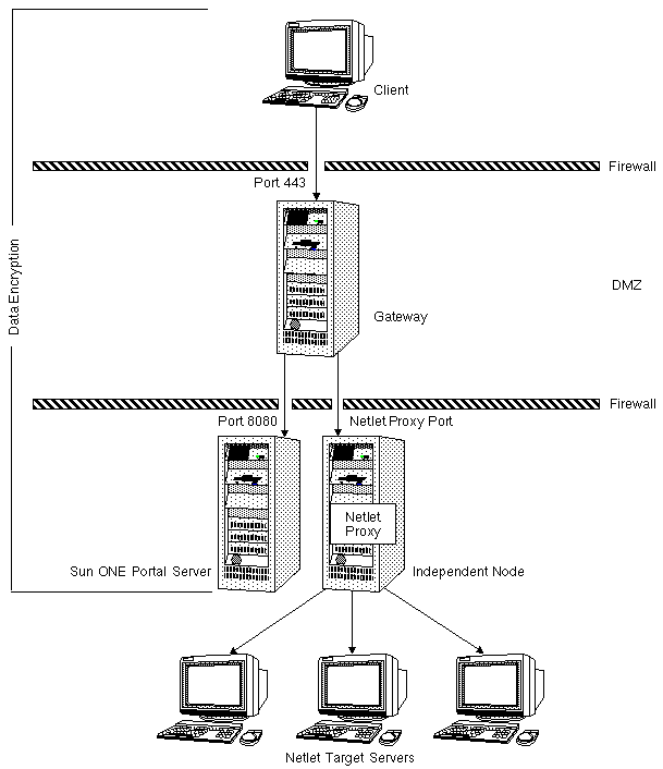 This figure shows the Netlet proxy installed on an independent node.

