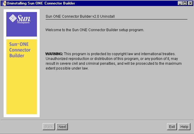 Figure shows Connector Builder Uninstall Screen
