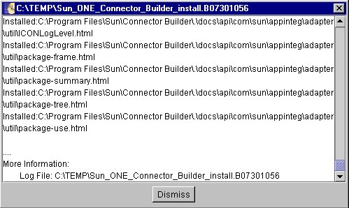 Figure shows Connector Builder Detail Log of Installation
