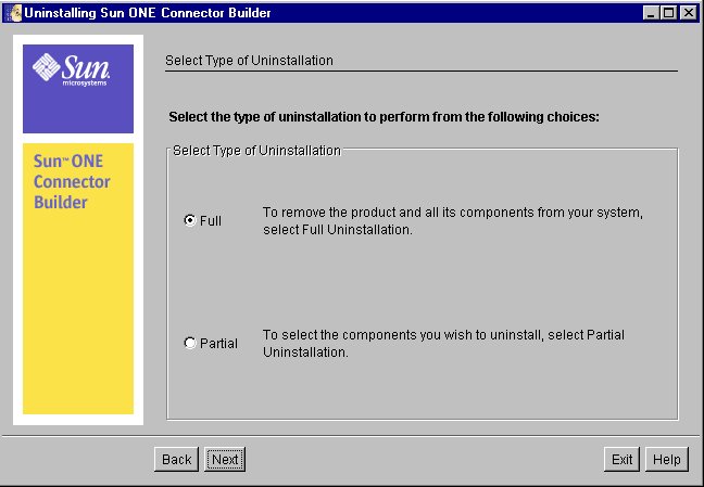 Figure shows Connector Builder Select Type of Uninstall Screen
