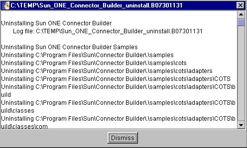 Figure shows Connector Builder Uninstall Log
