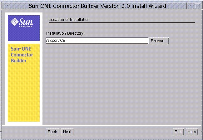 Figure shows Connector Builder Location of Installation Screen
