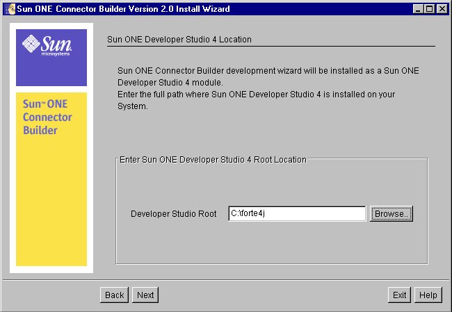 Figure shows Sun ONE Developer Studio 4 Root Location
