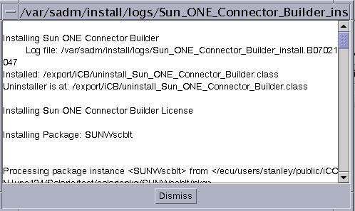 Figure shows Connector Builder Detail Log of Installation

