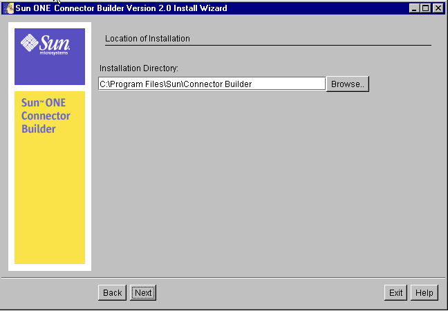 Figure shows Connector Builder Location of Installation Screen
