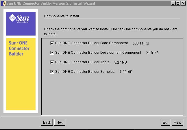 Figure shows Connector Builder Components to Install Screen
