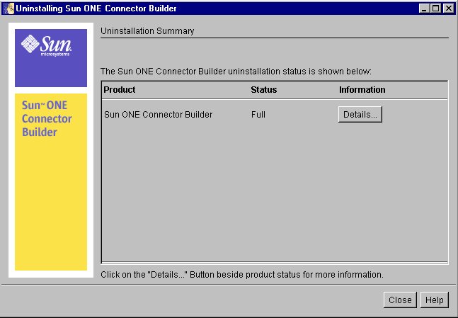Figure shows Connector Builder Uninstallation Summary Screen
