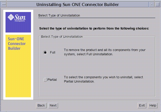 Figure shows Connector Builder Select Type of Uninstall Screen
