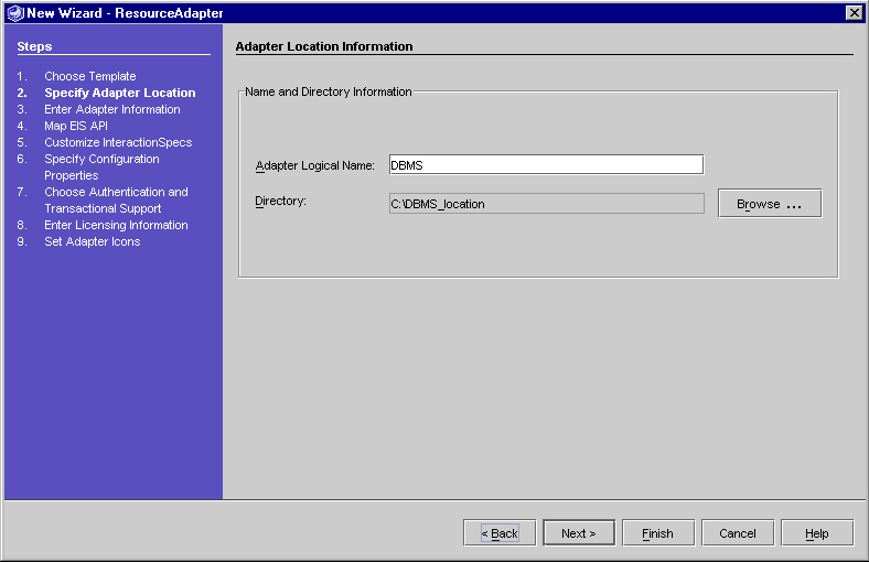 Figure shows Specify Adapter Location Information Page
