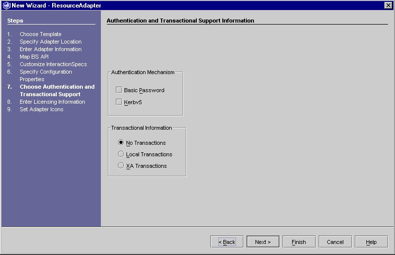 Figure shows Authentication and Transactional Support Panel
