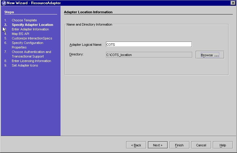 Figure shows Specify Adapter Location Page
