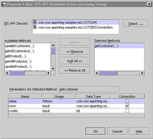 Figure shows Property Editor EIS API Definition
