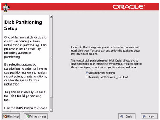 Graphic showing the Disk Partitioning Setup screen.
