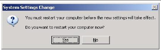 Screen shot of the System Settings Change dialog box