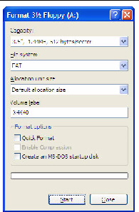 Graphic showing the Format 3 1/2 Floppy dialog.