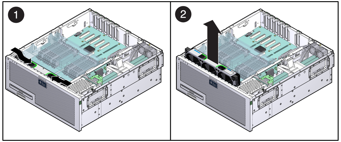 image:Figure showing the system fan assembly cable being disconnected and removed