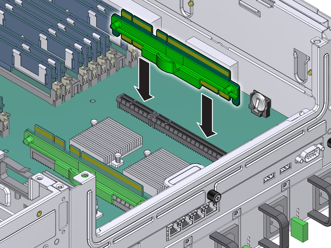 image:Figure showing the installation of the PCI mezzanine riser cards