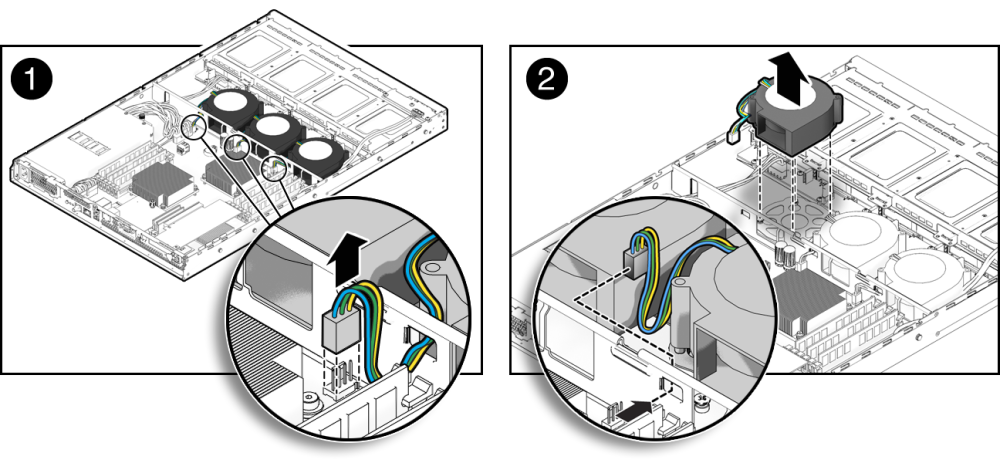 image:An illustration showing the removal of the power connector from the motherboard.