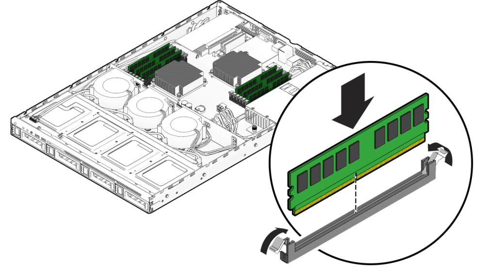 image:An illustration showing how to install an DIMM.