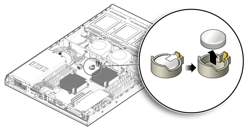 image:An illustration showing how to remove the system battery.