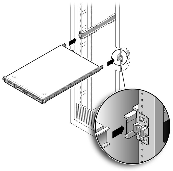 image:An illustration showing how to mount the server in the rack.