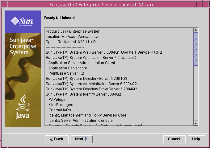 Screen capture of the uninstaller's Ready to Uninstall screen.