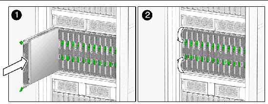 Figure showing insertion of a server module into the chassis.