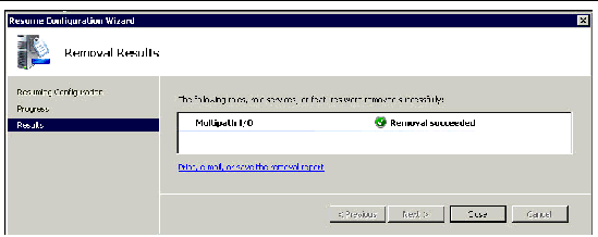 Screen showing that multipath I/O was successfully removed.